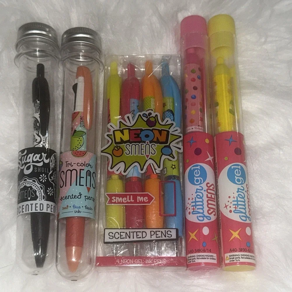 Smens Scented Pens Black Ink Medium Point 8 Count Lot Sugar Skull‎ Neon Glitter